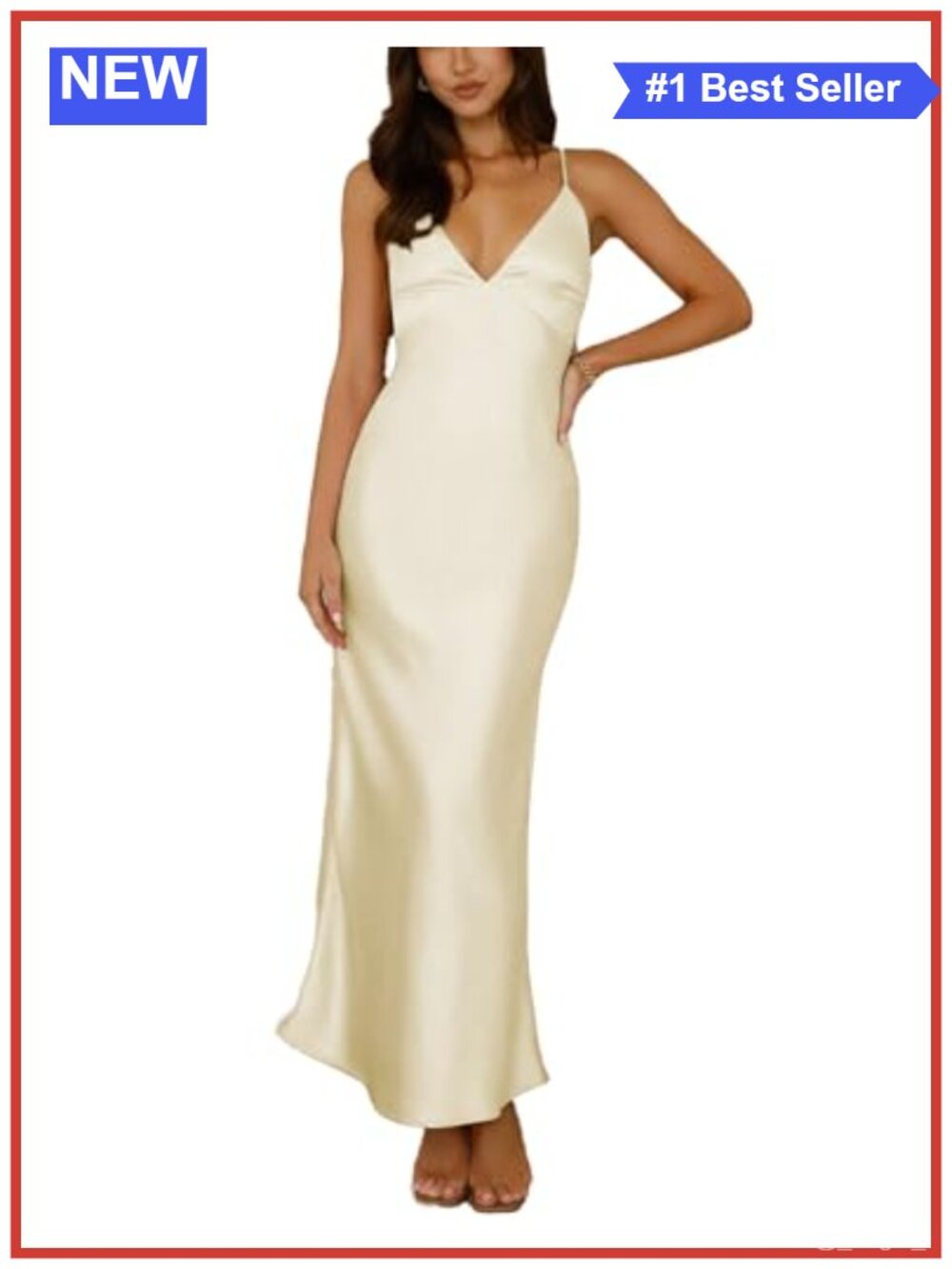 Satin Spaghetti Strap V Neck Backless Midi Dress